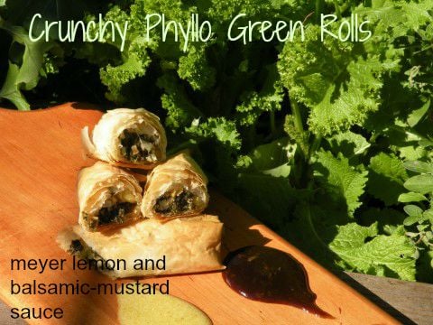 Post image for Phyllo Green Rolls with Meyer Lemon and Balsamic-Mustard Dipping Sauces