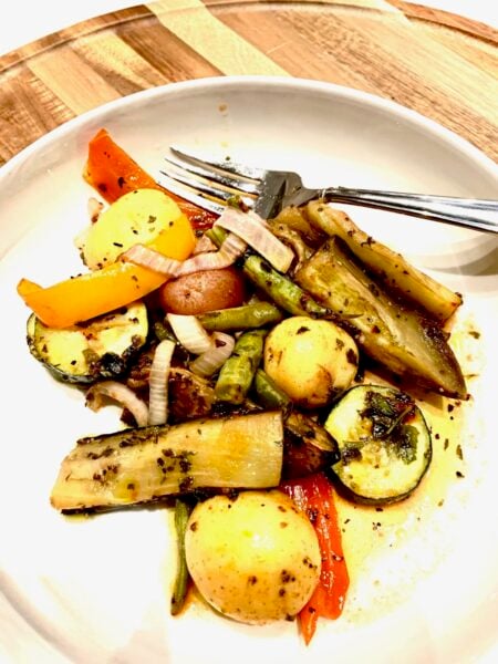 A beautiful bowl of Greek Roasted Vegetables.