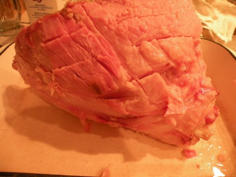 Gently slice the ham top.