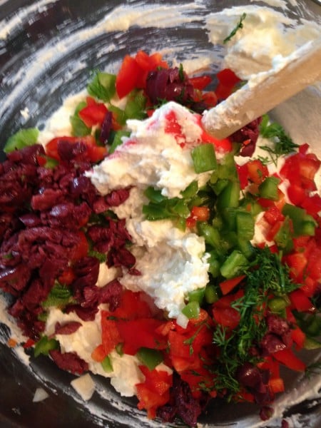 Holiday Feta Spread with all the vegetables and herbs.