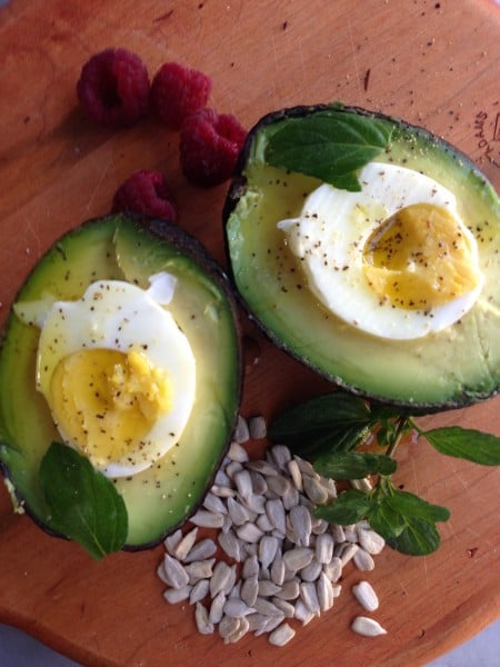 Avocados stuffed with eggs.