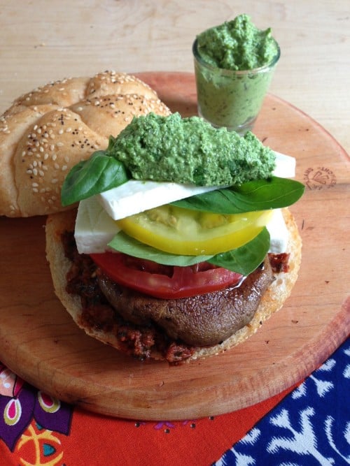 Post image for Portobello Tomato Feta Caprese Burger