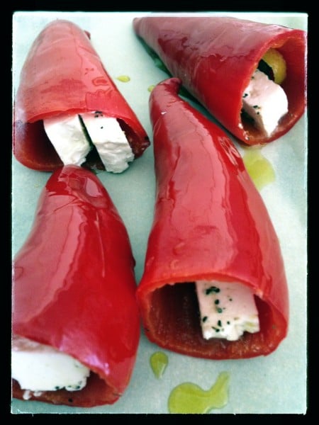 Feta stuffed kapia peppers.