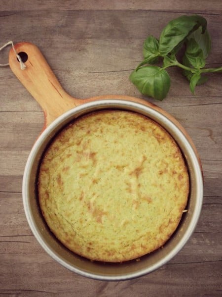 Fresh out of the oven, my Savory Basil Cheesecake