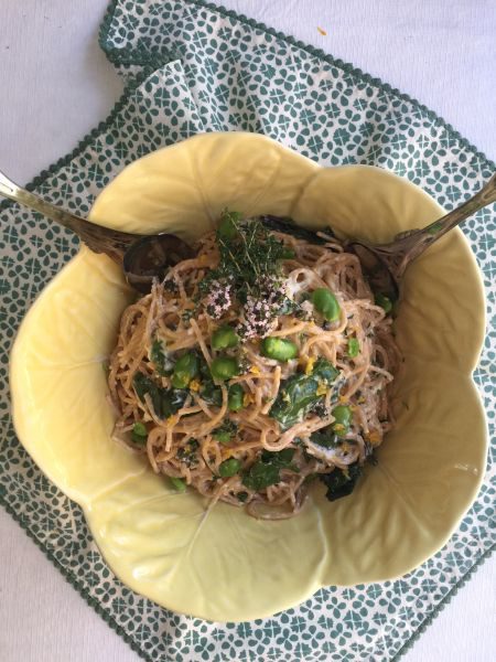 Lemon Pasta with Fava and Greens