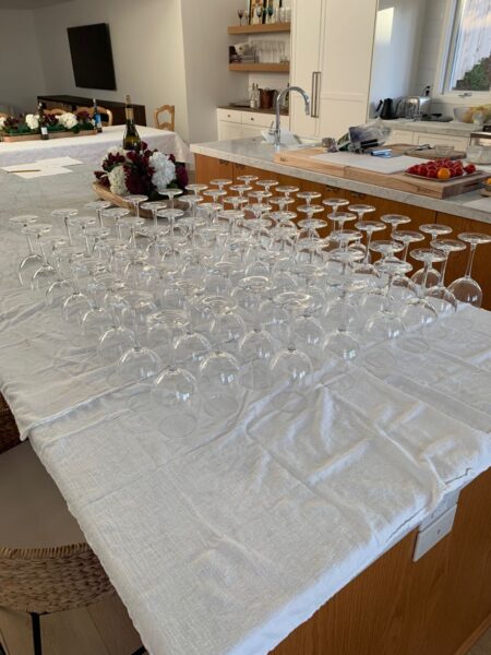 Wine glasses ready for Ethos Culinary Wine Tasting Event.