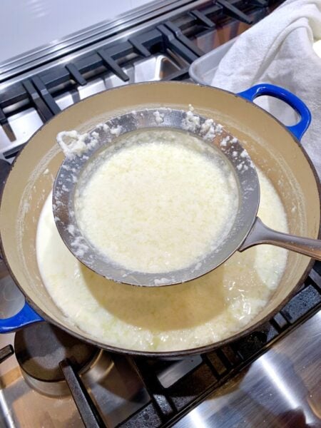 Curds developing for ricotta