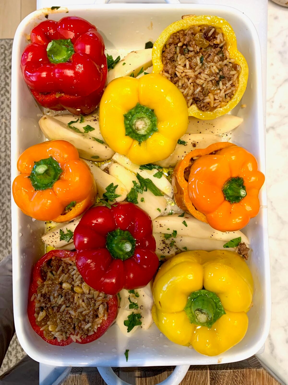 Post image for Greek Stuffed Green Peppers with Potatoes