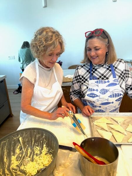 Making Greek tiropetes during our Greek Cooking Class!