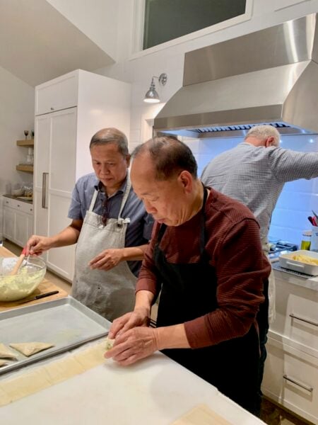 Working together on phyllo during our team building class.